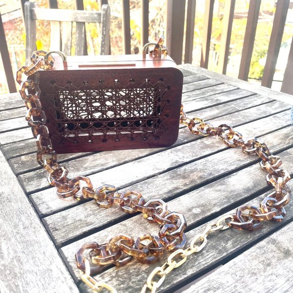 BN Michelle Daccarett Unique Oak Wood Purse Handmade in Colombia ROSE PRISM WINE - Picture 4 of 7